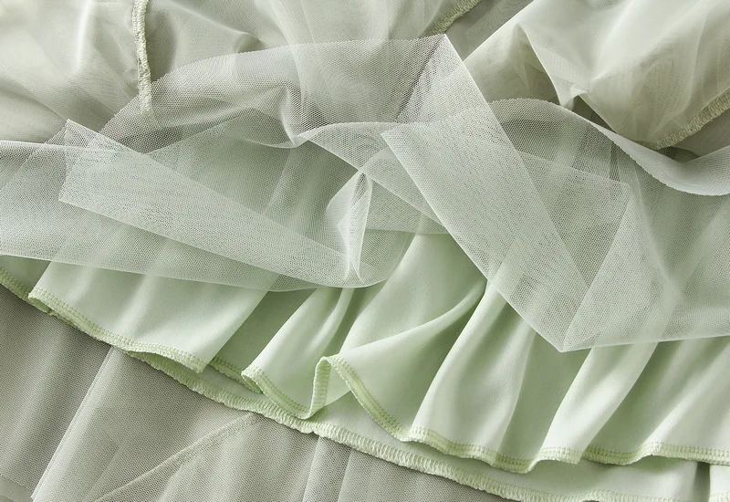Ruffled Yarn Skirt Half Skirt Women High Waist Small Mesh Skirt A-line Skirt 100 Wrinkles Skirt Korean Skirt Tutu long skirt