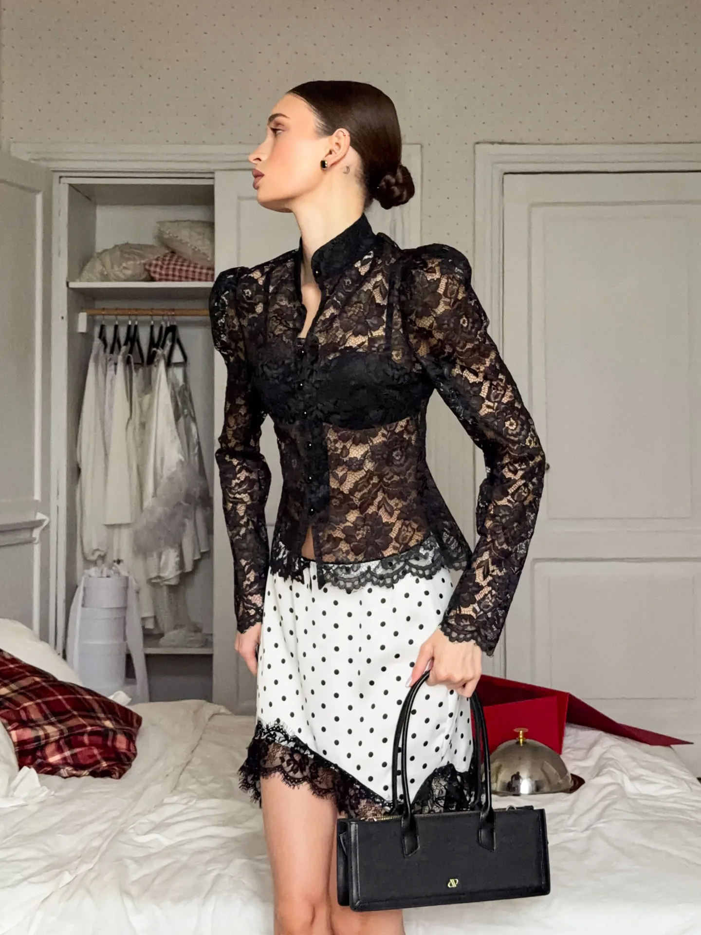 Tsiisd Fashion Lace Printing Dot Dot Mini Skirt Women Commute Slim Sexy Patchwork Contrast High Waist 2026 Y2k Skirt Mini Skirt