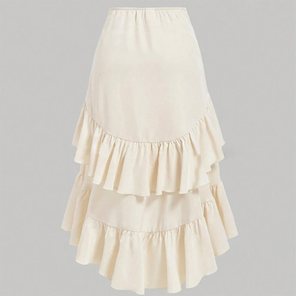 Summer Women A Line Midi Skirt Elegant Asymmetrical Flounce Design Casual Drawstring Waist Skirt for Vacation Daily Wear