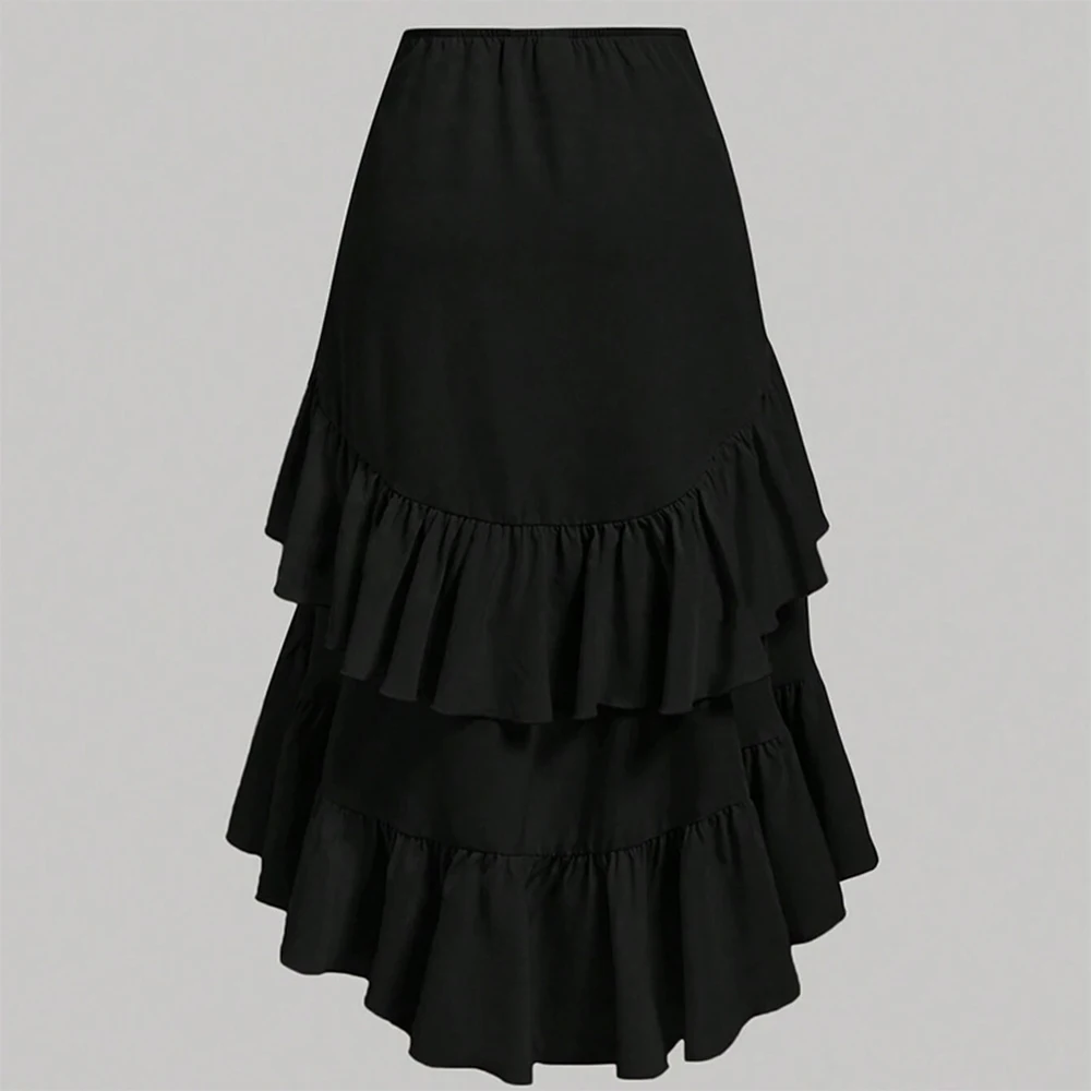 Summer Women A Line Midi Skirt Elegant Asymmetrical Flounce Design Casual Drawstring Waist Skirt for Vacation Daily Wear