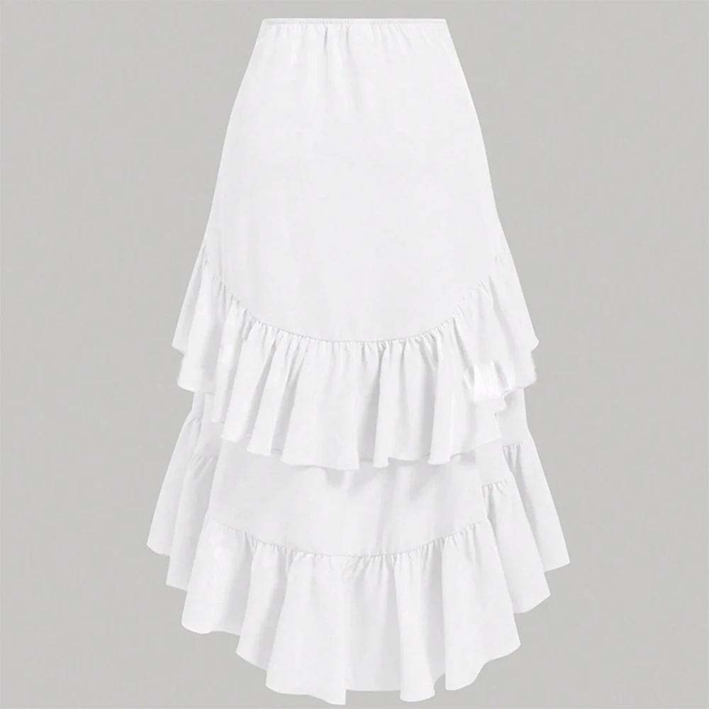Summer Women A Line Midi Skirt Elegant Asymmetrical Flounce Design Casual Drawstring Waist Skirt for Vacation Daily Wear