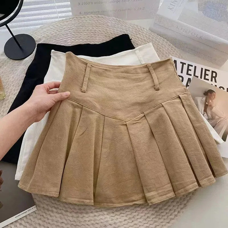 Xpqbb Summer Pleated Skirt Women Korean Fashion with Belt Mini Skirts Girl Kawaii High Waist School Uniform A-Line Short Skirts