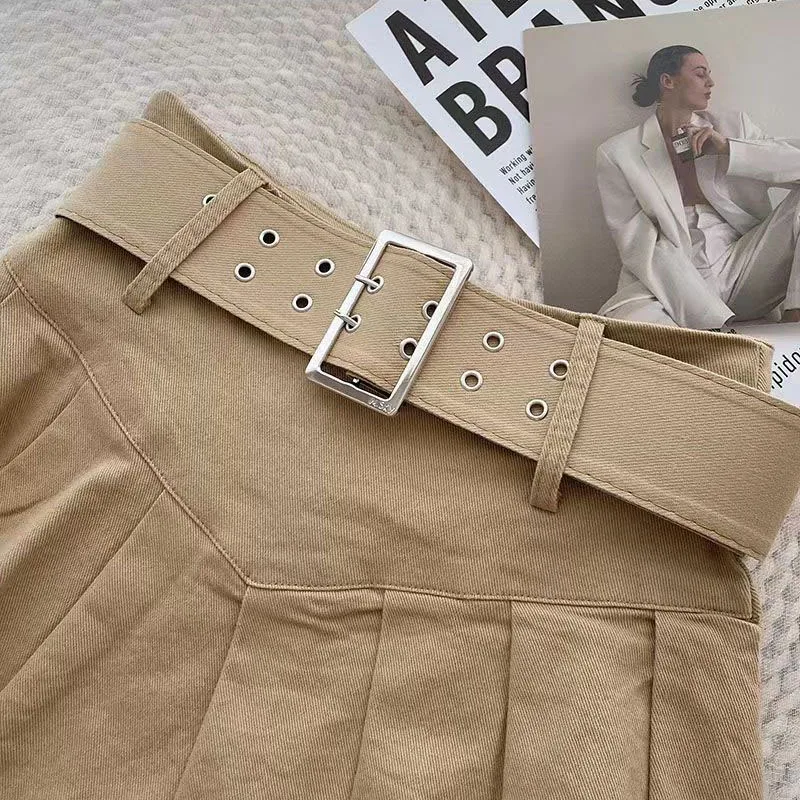 Xpqbb Summer Pleated Skirt Women Korean Fashion with Belt Mini Skirts Girl Kawaii High Waist School Uniform A-Line Short Skirts