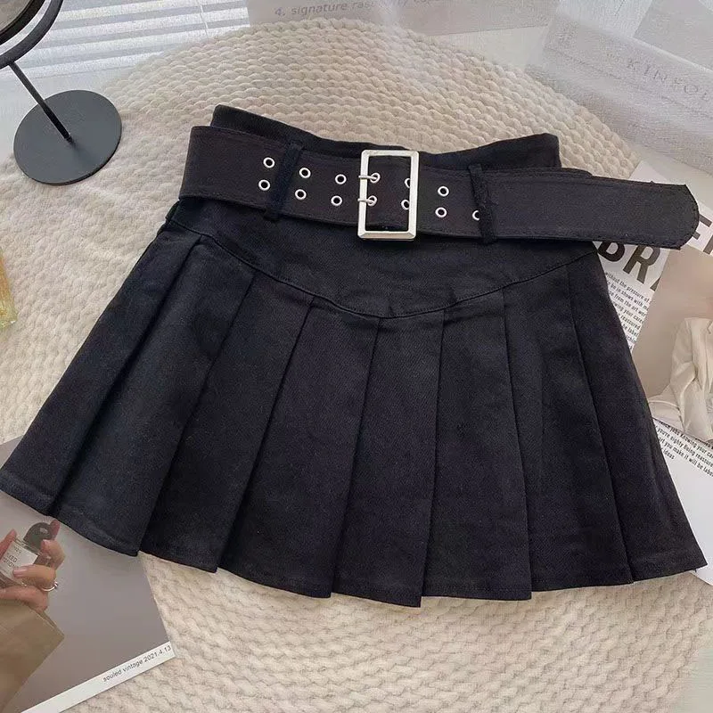 Xpqbb Summer Pleated Skirt Women Korean Fashion with Belt Mini Skirts Girl Kawaii High Waist School Uniform A-Line Short Skirts