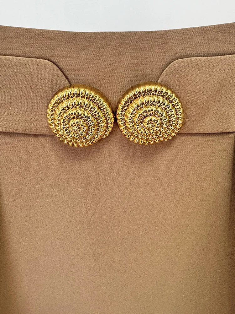 HIGH STREET 2026 Newest Fashion Stylish Designer Women Large Metal Buckle Decoration Pleated Mini Skirt