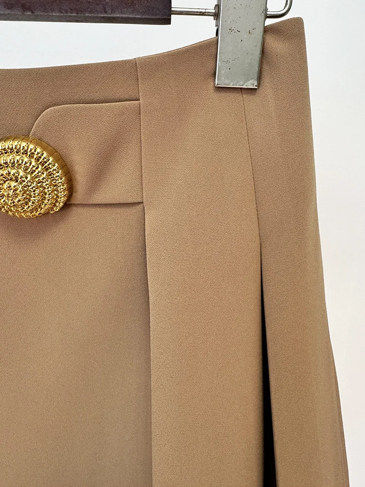 HIGH STREET 2026 Newest Fashion Stylish Designer Women Large Metal Buckle Decoration Pleated Mini Skirt