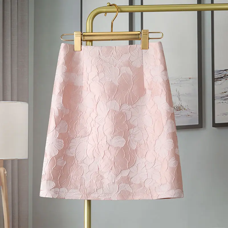 Jacquard Skirt for Women 2025 Faldas Mujer De Moda High Waist Tunic Pink Jupe Fashion Korean Saia Vintage Bodycon Mini Skirts
