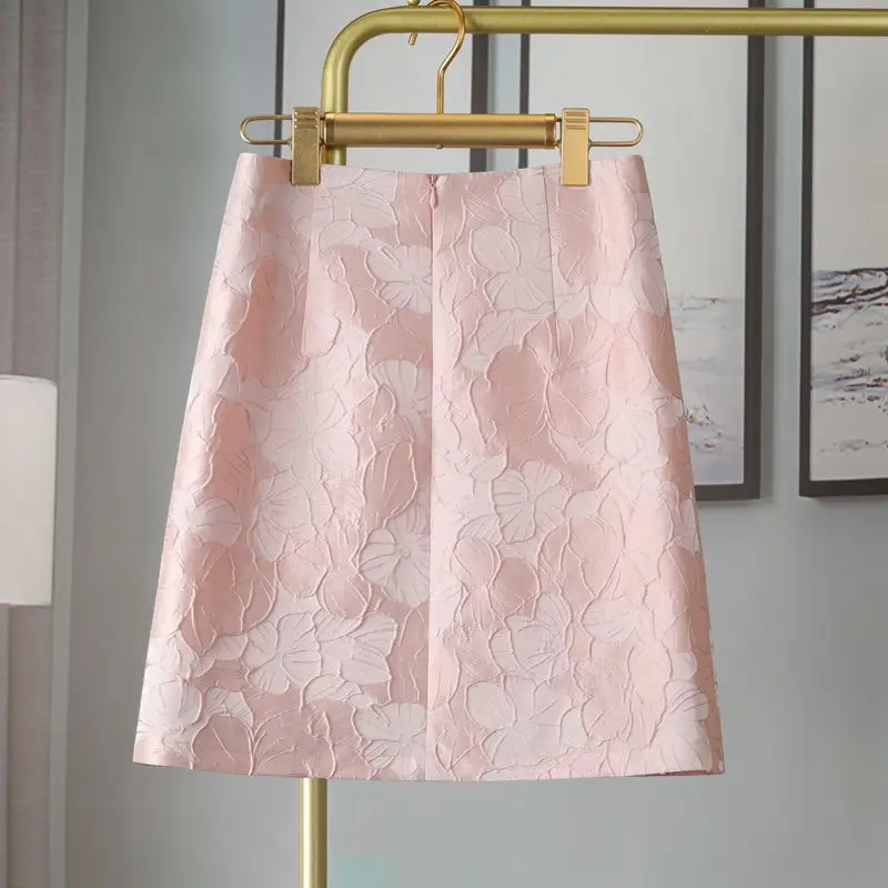 Jacquard Skirt for Women 2025 Faldas Mujer De Moda High Waist Tunic Pink Jupe Fashion Korean Saia Vintage Bodycon Mini Skirts