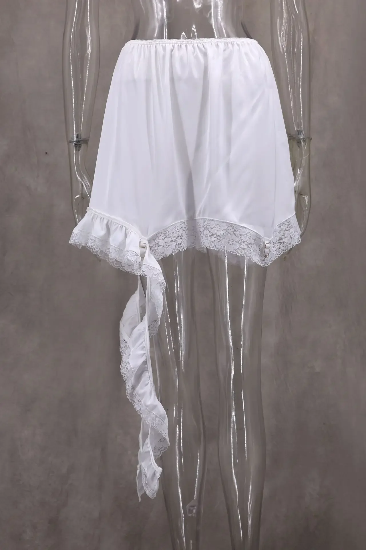 Summer Casual Solid Skirt Female 2025 Sexy Lace White Asymmetrical Midi Skirts Street Chic Satin High Waist Slim Skirt