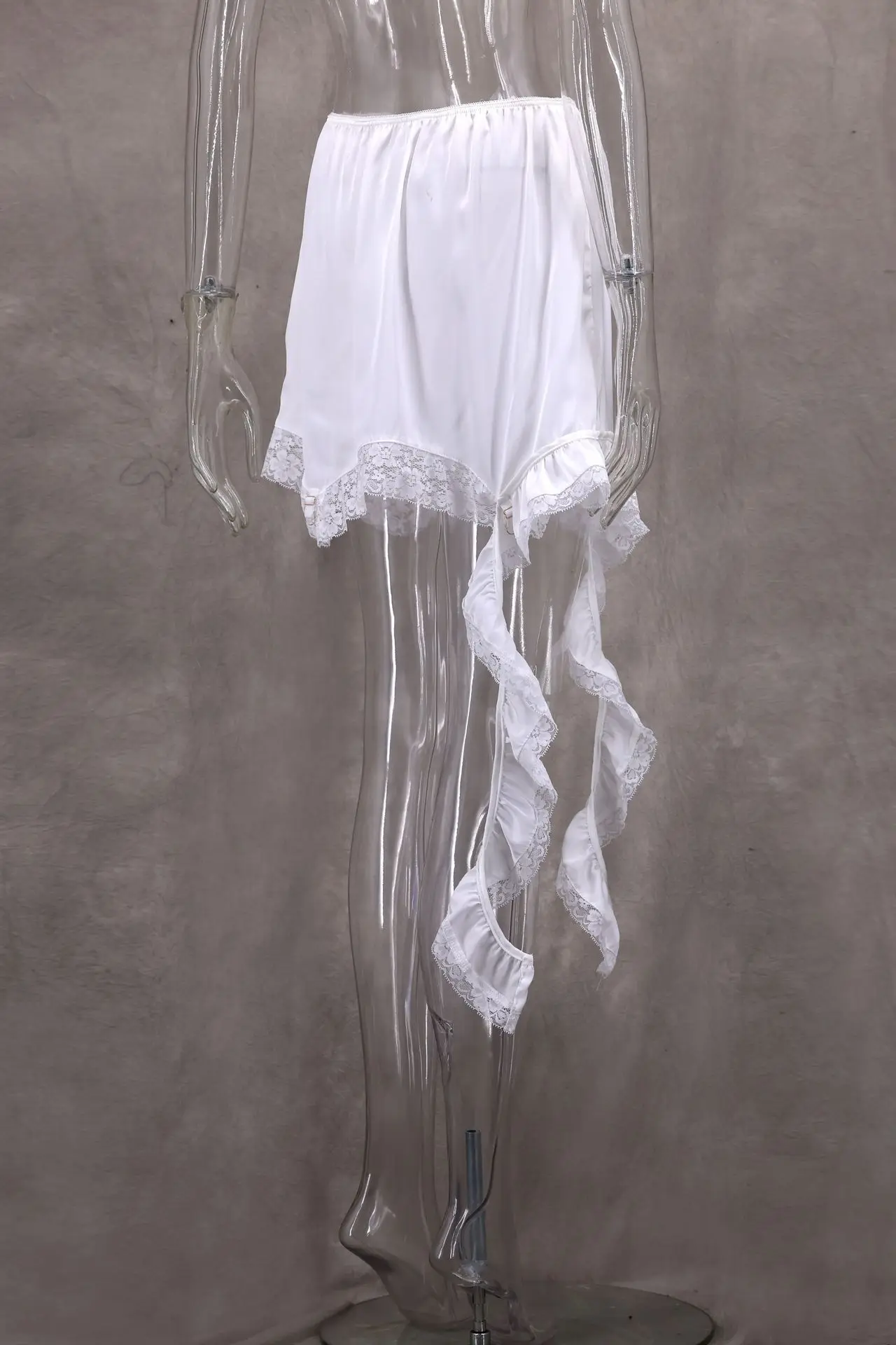 Summer Casual Solid Skirt Female 2025 Sexy Lace White Asymmetrical Midi Skirts Street Chic Satin High Waist Slim Skirt