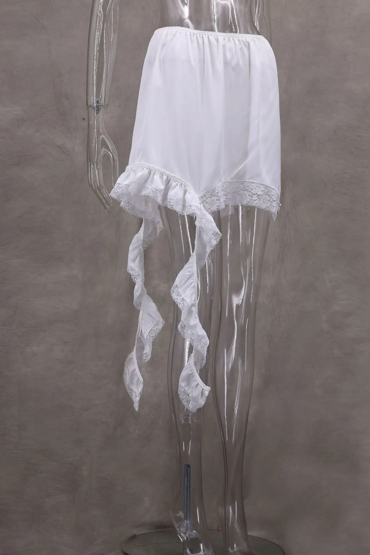 Summer Casual Solid Skirt Female 2025 Sexy Lace White Asymmetrical Midi Skirts Street Chic Satin High Waist Slim Skirt