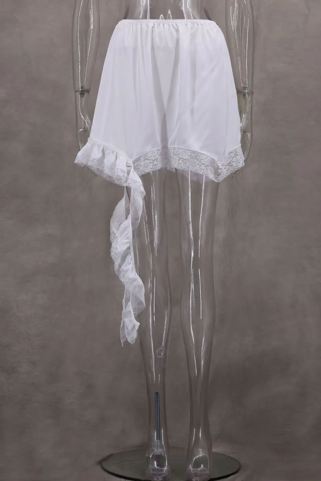 Summer Casual Solid Skirt Female 2025 Sexy Lace White Asymmetrical Midi Skirts Street Chic Satin High Waist Slim Skirt
