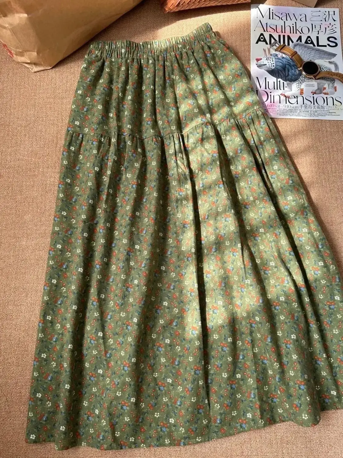 Trendy Floral A-LINE Skirt Women High Waist Summer Vintage Casual Midi Skirt