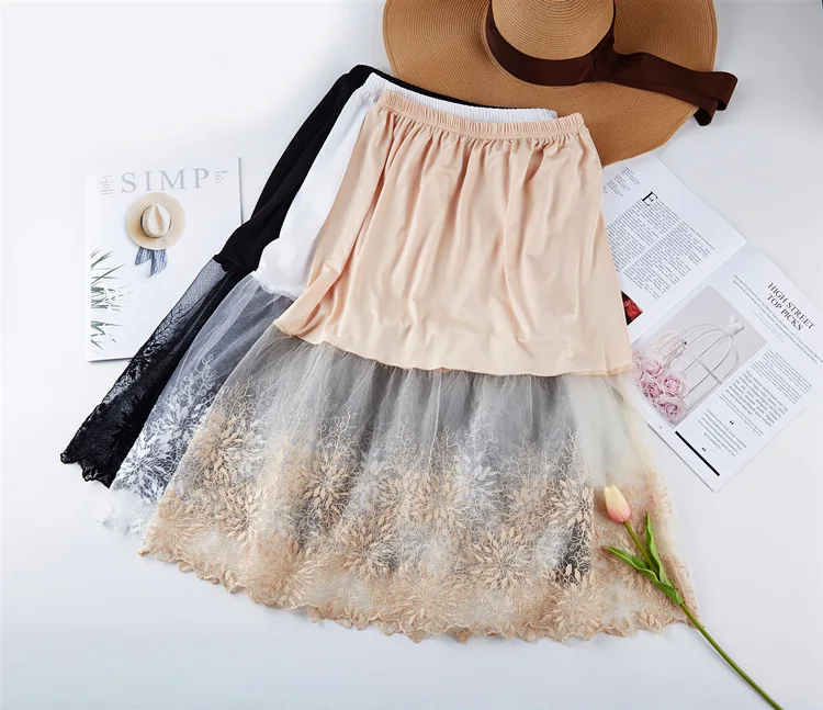 Women Skirt Extender Knee Lace Slip Hollow Length A-Line Half Extenders Women Lady Lace Slip Casual Skirt Underskirt Petticoat