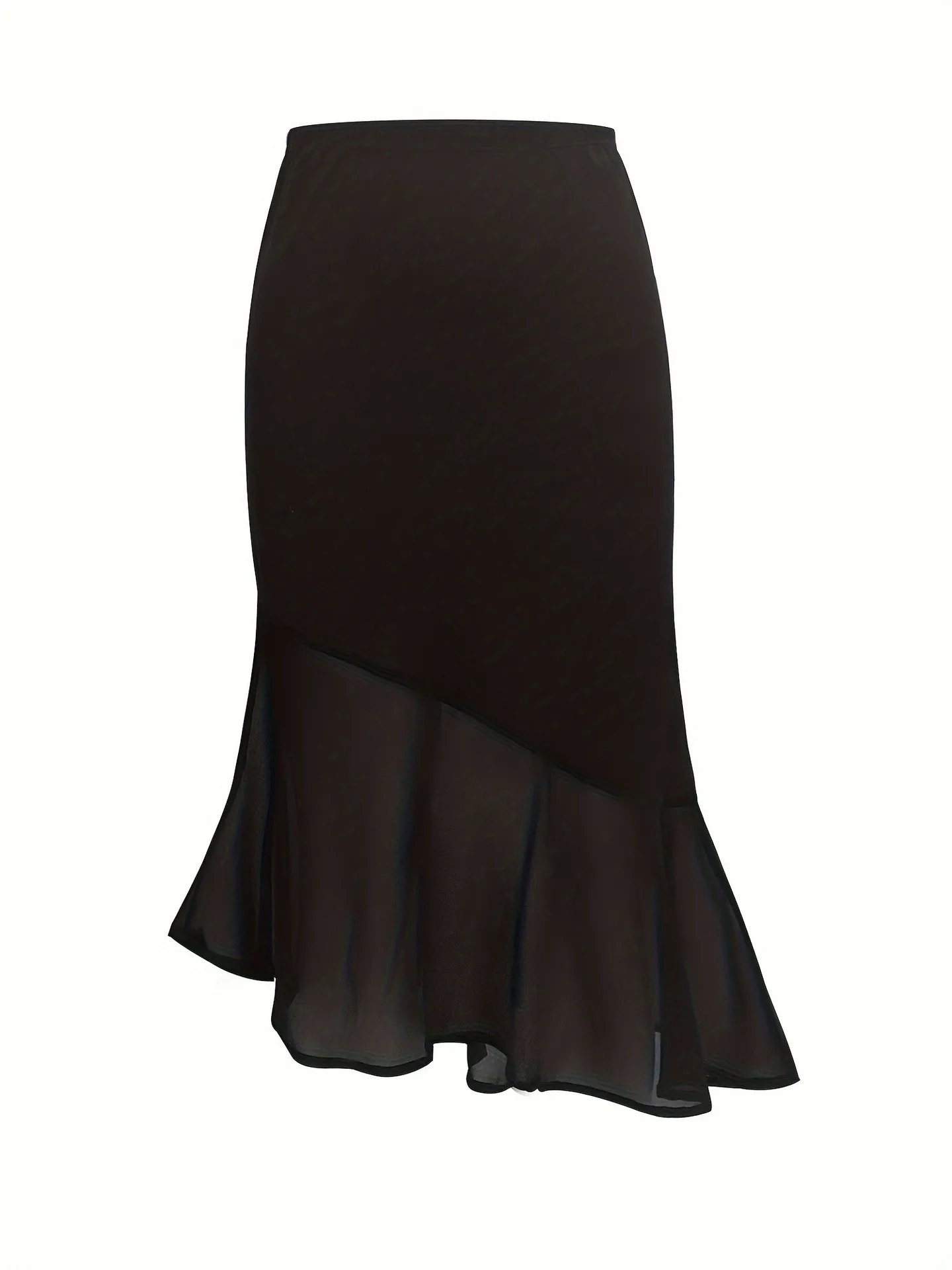 Fairyshely Casual Black Mesh Long Skirt Women 2026 Summer Wrap High Waist Midi Skirt Ladies Elegant Solid Bodycon Mermaid Skirt