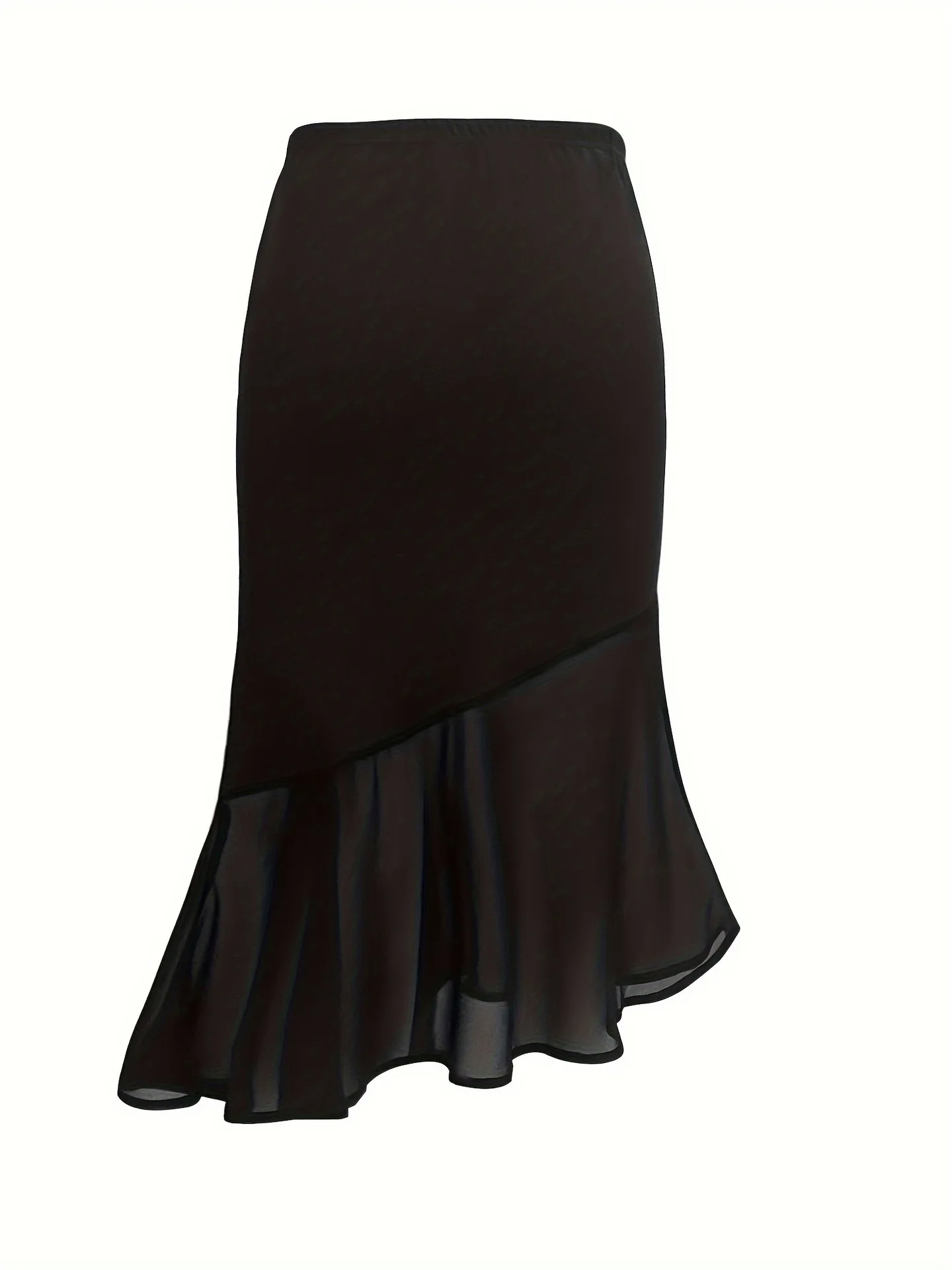 Fairyshely Casual Black Mesh Long Skirt Women 2026 Summer Wrap High Waist Midi Skirt Ladies Elegant Solid Bodycon Mermaid Skirt