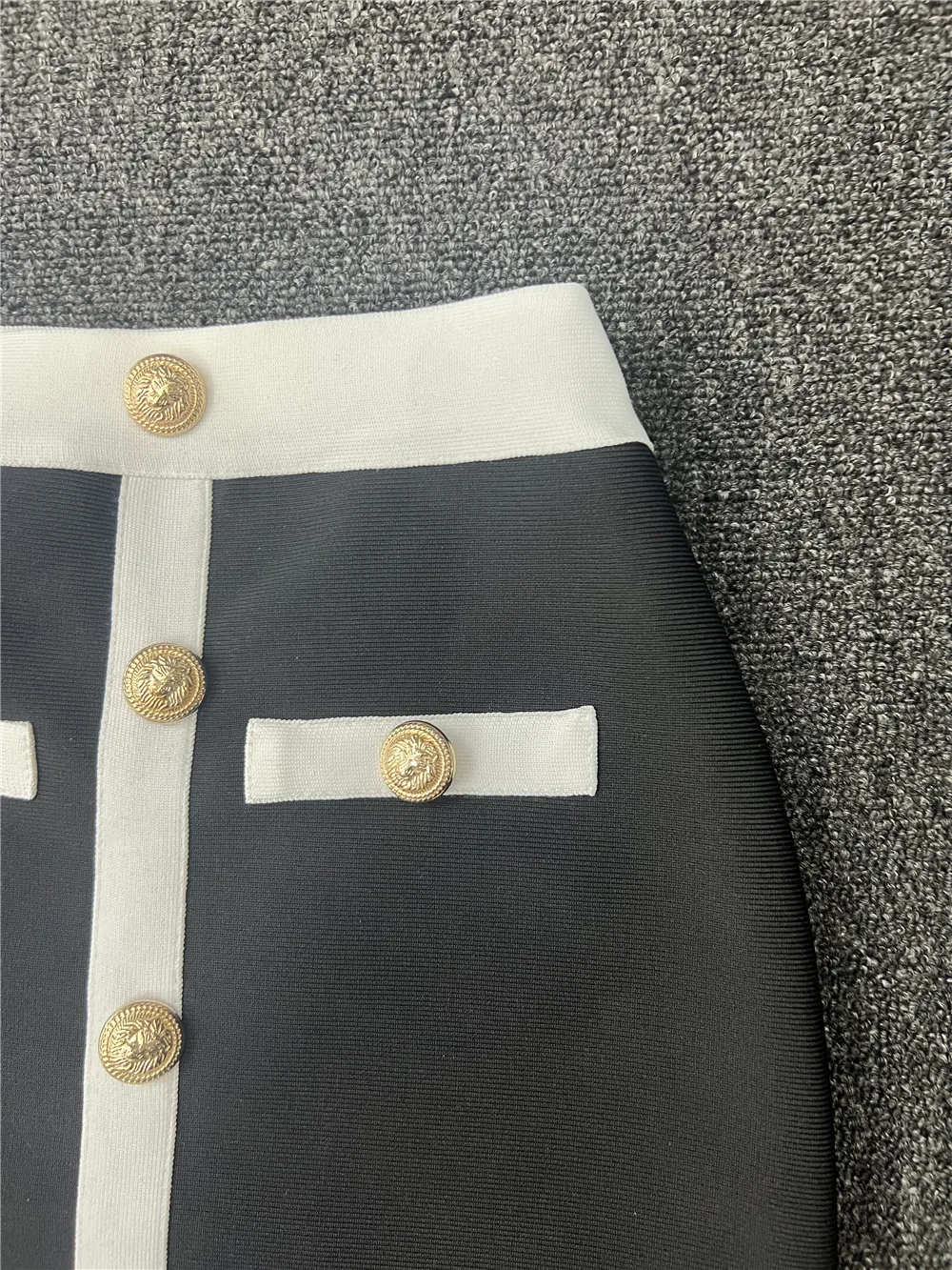 Black White Bandage Skirts For Women Elegant High Waist Elastic Buttons Knee Length Pencil Skirt Elegant Ladies Office Cloth