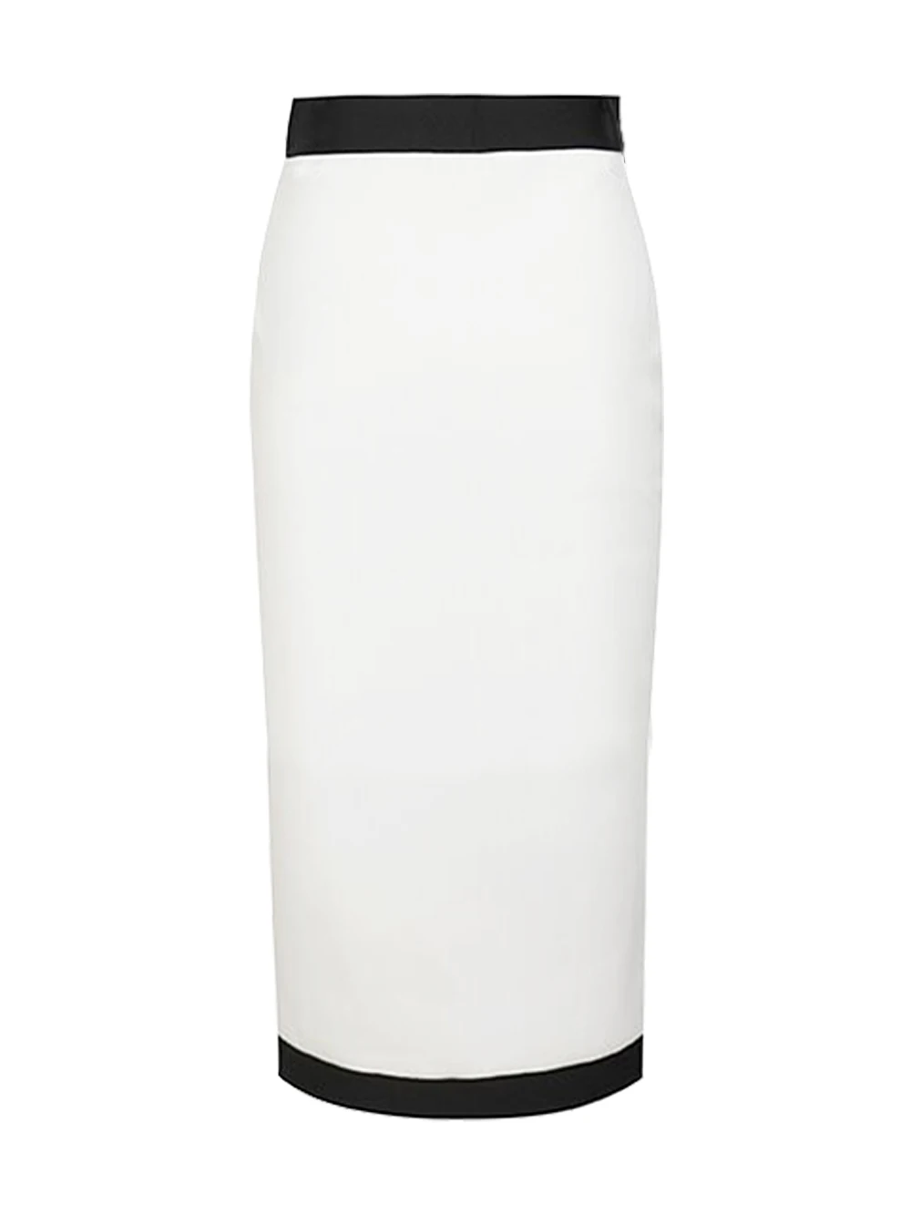 Black White Bandage Skirts For Women Elegant High Waist Elastic Buttons Knee Length Pencil Skirt Elegant Ladies Office Cloth