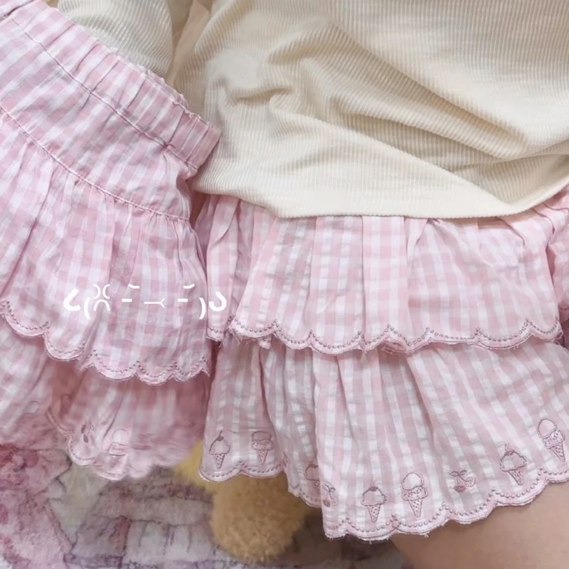 2025 Faldas Mujer De Moda Japanese Summer Skirt Women High Waist Jupe Kawaii Embroidery Fashion Plaid Mini Y2k Pink Cute Skirts