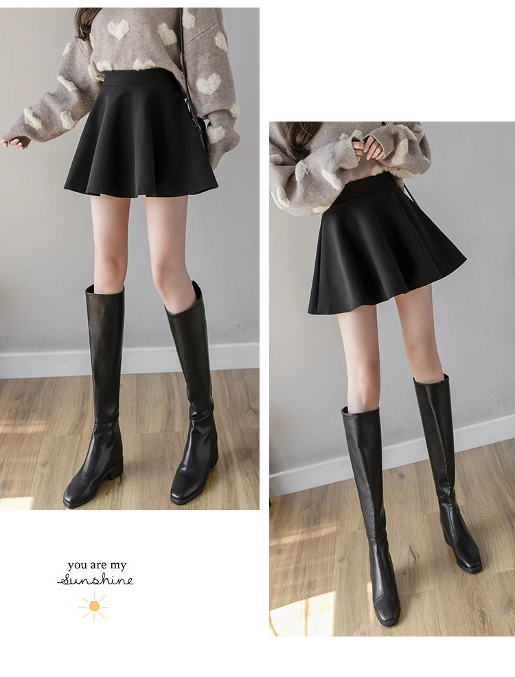 Jielur PU Pleated Skirt Autumn Women Solid Color Leather Winter Skirts Womens Slim High Waist Saia Faldas Chic Zipper Mini Skirt