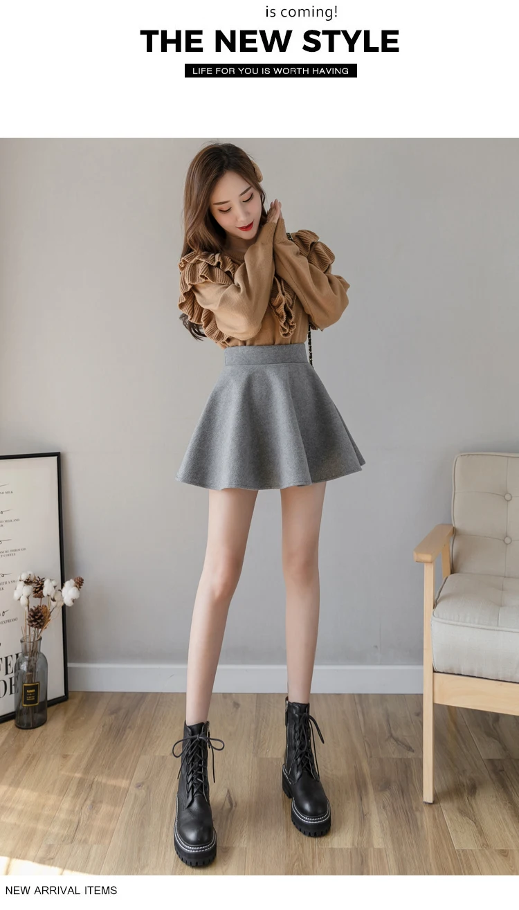 Jielur PU Pleated Skirt Autumn Women Solid Color Leather Winter Skirts Womens Slim High Waist Saia Faldas Chic Zipper Mini Skirt