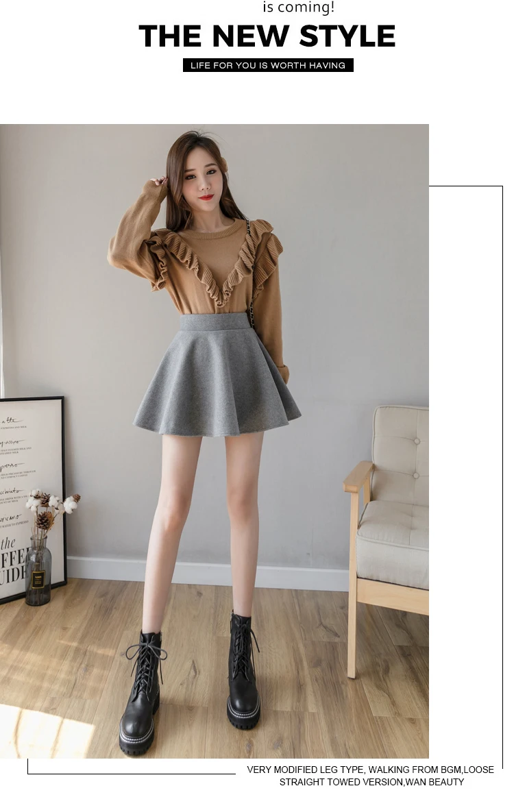 Jielur PU Pleated Skirt Autumn Women Solid Color Leather Winter Skirts Womens Slim High Waist Saia Faldas Chic Zipper Mini Skirt