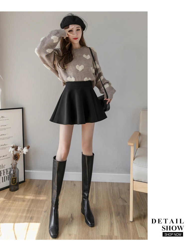 Jielur PU Pleated Skirt Autumn Women Solid Color Leather Winter Skirts Womens Slim High Waist Saia Faldas Chic Zipper Mini Skirt
