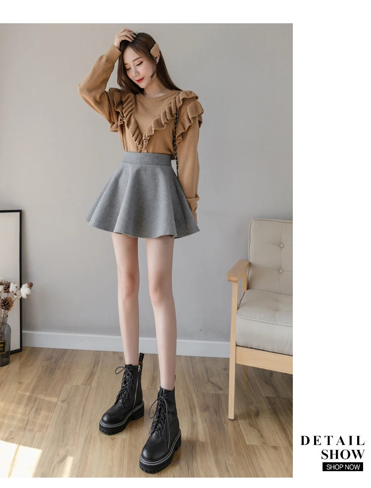Jielur PU Pleated Skirt Autumn Women Solid Color Leather Winter Skirts Womens Slim High Waist Saia Faldas Chic Zipper Mini Skirt