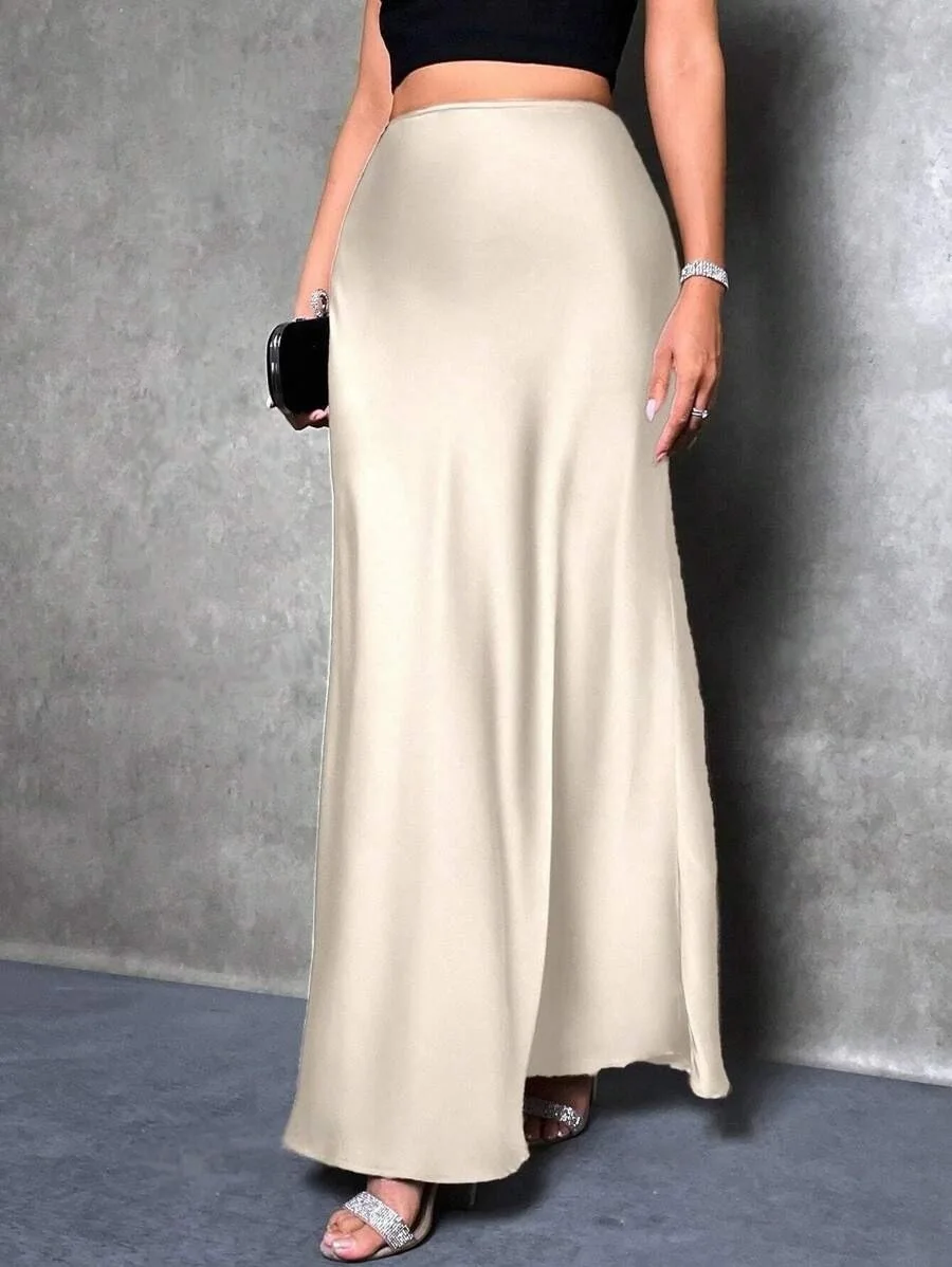 Satin Skirt Woman High Waist Elegant Long Skirts For Women Fashion Summer Midi Office Lady Pencil Cocktail Party Wedding Skirt