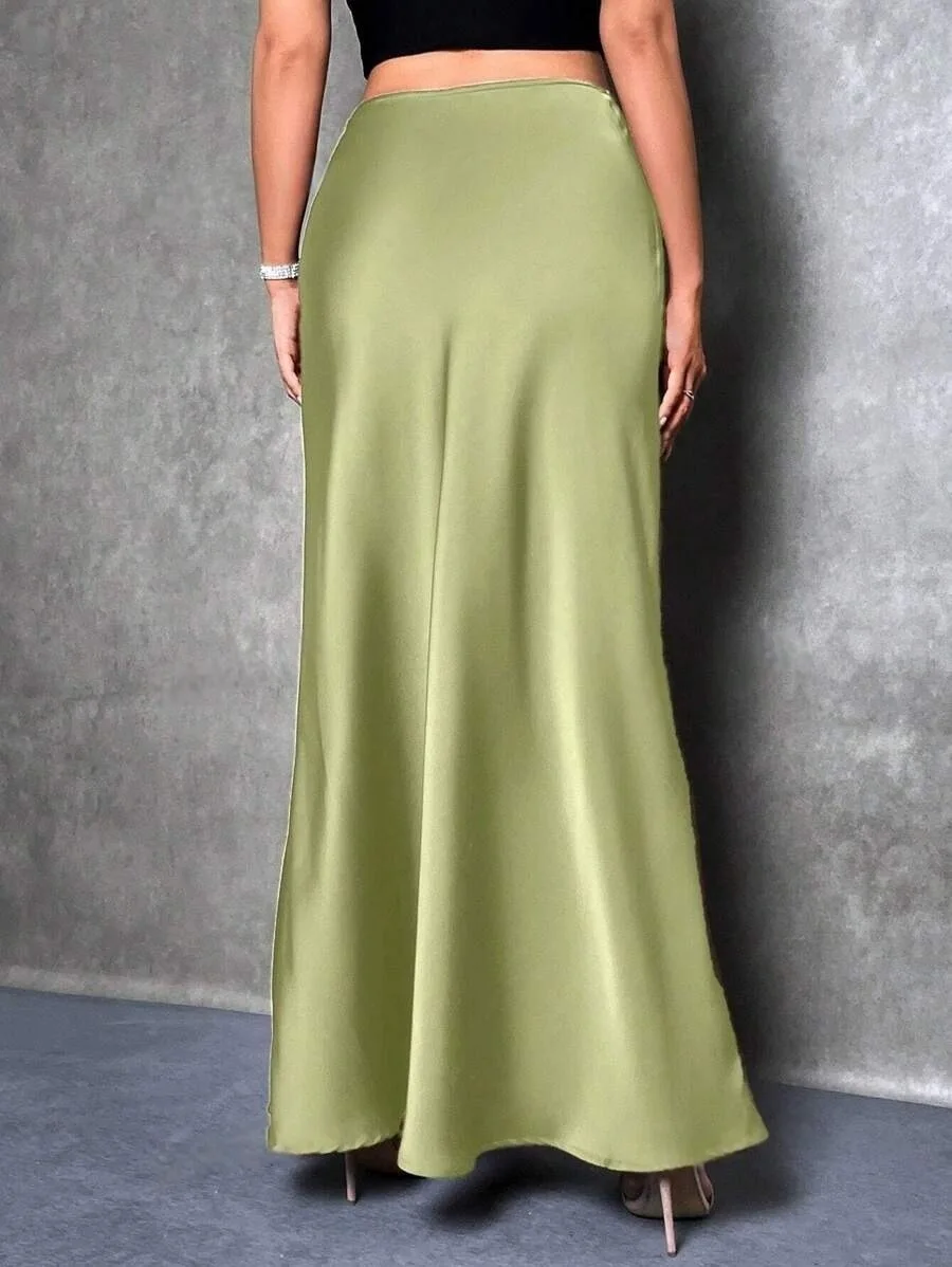 Satin Skirt Woman High Waist Elegant Long Skirts For Women Fashion Summer Midi Office Lady Pencil Cocktail Party Wedding Skirt