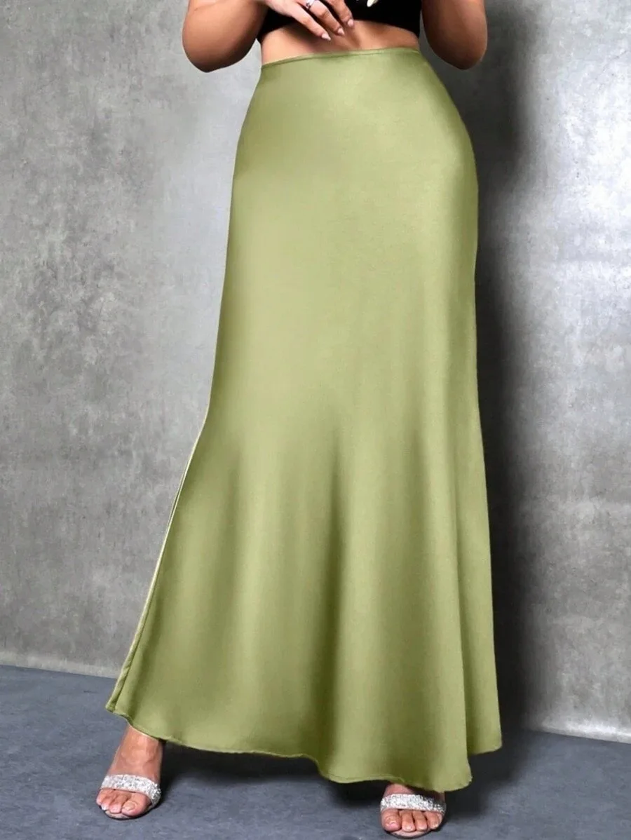 Satin Skirt Woman High Waist Elegant Long Skirts For Women Fashion Summer Midi Office Lady Pencil Cocktail Party Wedding Skirt