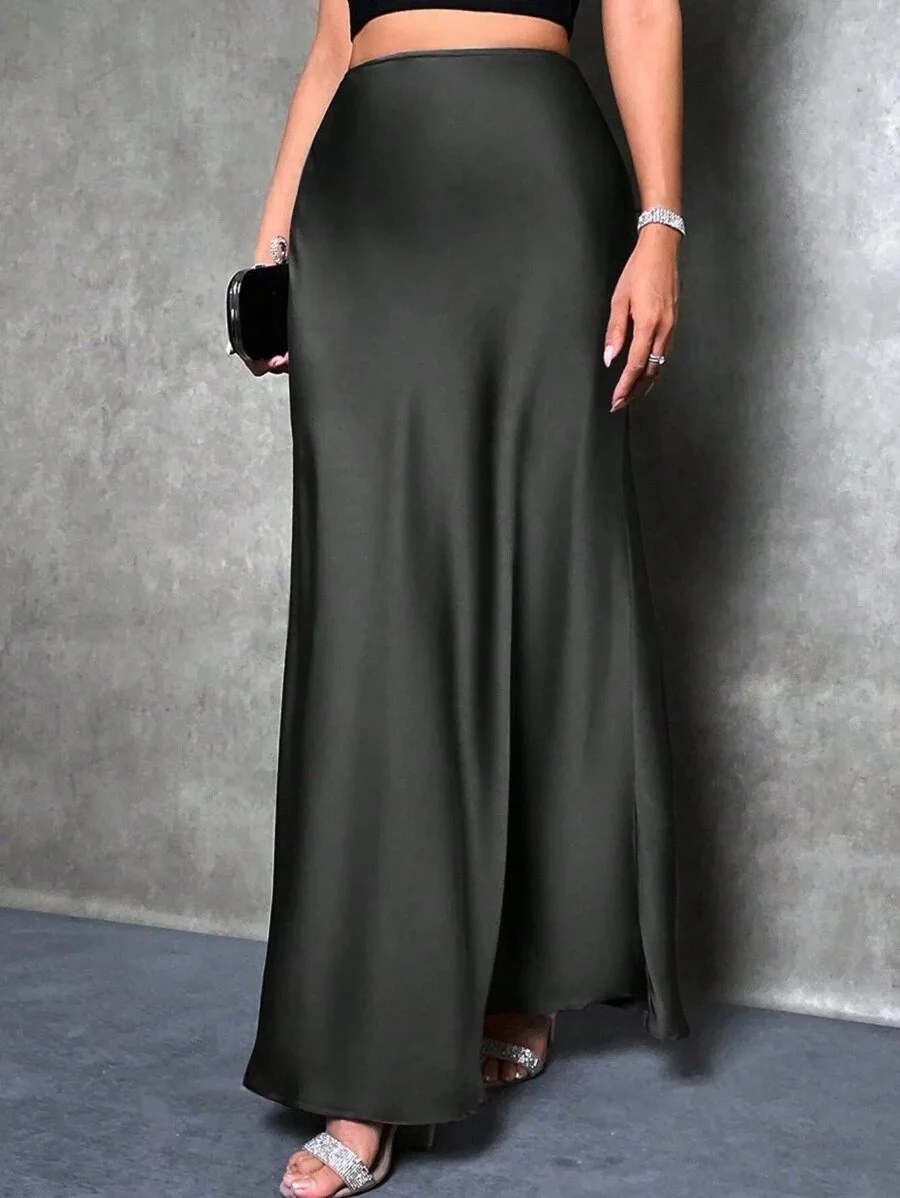 Satin Skirt Woman High Waist Elegant Long Skirts For Women Fashion Summer Midi Office Lady Pencil Cocktail Party Wedding Skirt