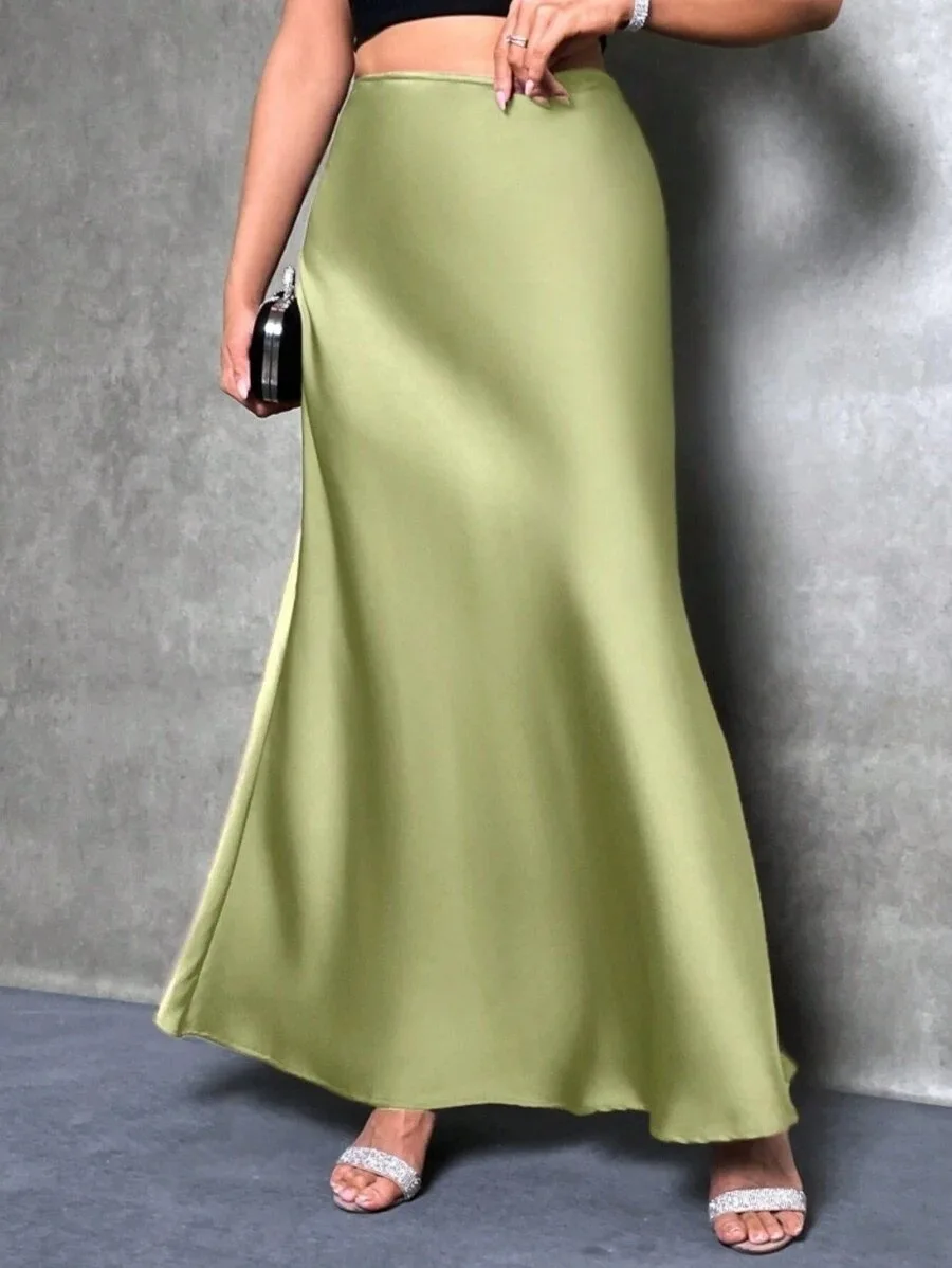 Satin Skirt Woman High Waist Elegant Long Skirts For Women Fashion Summer Midi Office Lady Pencil Cocktail Party Wedding Skirt