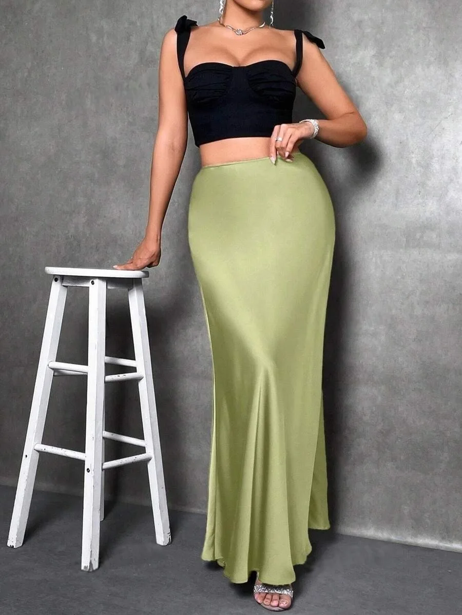 Satin Skirt Woman High Waist Elegant Long Skirts For Women Fashion Summer Midi Office Lady Pencil Cocktail Party Wedding Skirt