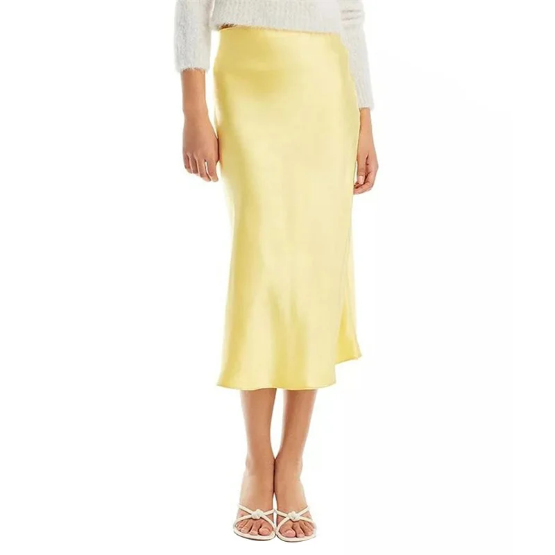 Lamuusaa Satin Skirt Women Summer Clothes Solid Color High Waist Bodycon Midi Skirts Elegant Evening Party Skirts Streetwear