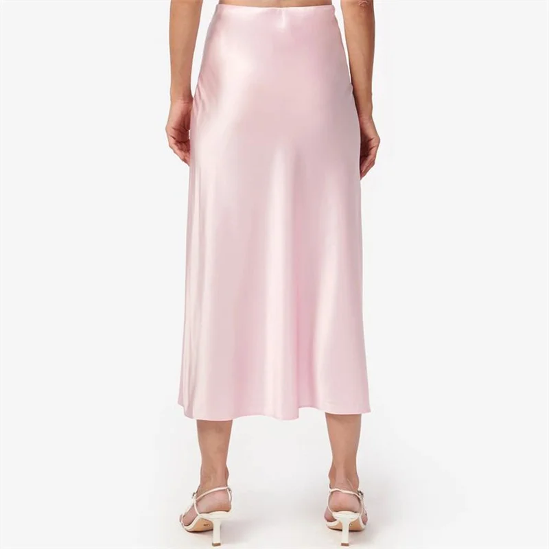 Lamuusaa Satin Skirt Women Summer Clothes Solid Color High Waist Bodycon Midi Skirts Elegant Evening Party Skirts Streetwear