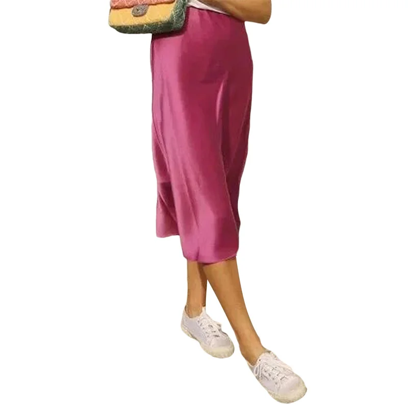 Lamuusaa Satin Skirt Women Summer Clothes Solid Color High Waist Bodycon Midi Skirts Elegant Evening Party Skirts Streetwear