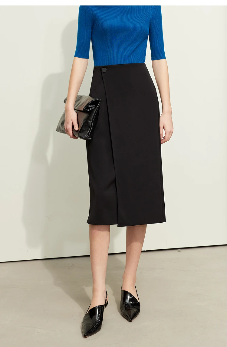 AMII Minimalism Women Skirts 2024 Autumn New Asymmetric Lap Piece A-line Solid Trendy Commuter Mid-Calf Skirt For Lady 12421040
