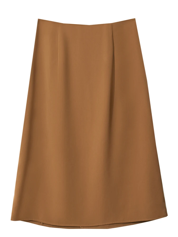 AMII Minimalism Women Skirts 2024 Autumn New Asymmetric Lap Piece A-line Solid Trendy Commuter Mid-Calf Skirt For Lady 12421040