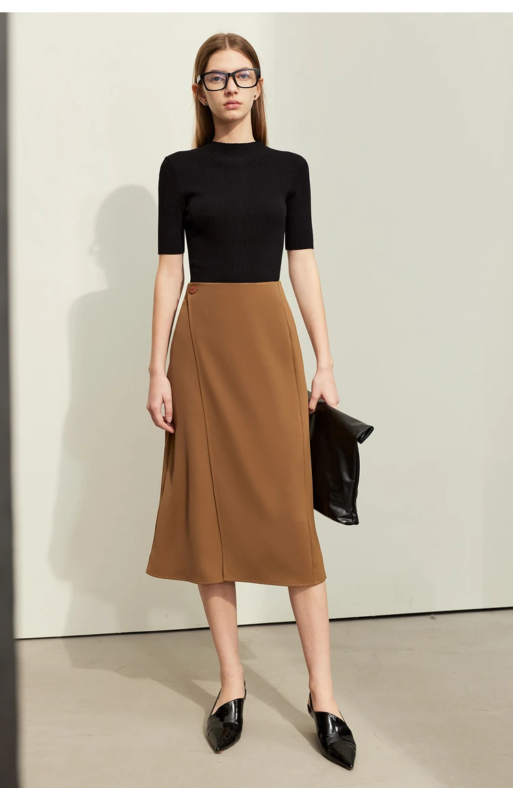 AMII Minimalism Women Skirts 2024 Autumn New Asymmetric Lap Piece A-line Solid Trendy Commuter Mid-Calf Skirt For Lady 12421040