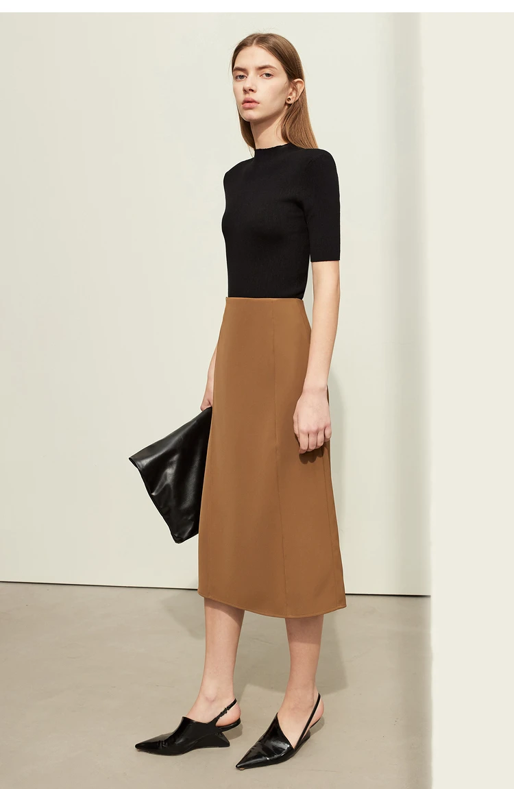 AMII Minimalism Women Skirts 2024 Autumn New Asymmetric Lap Piece A-line Solid Trendy Commuter Mid-Calf Skirt For Lady 12421040