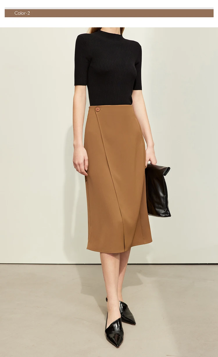 AMII Minimalism Women Skirts 2024 Autumn New Asymmetric Lap Piece A-line Solid Trendy Commuter Mid-Calf Skirt For Lady 12421040