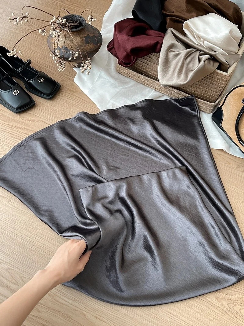 12 Colors New In 2026 Women Spring Autumn Elegant Fashion Satin Long Skirts Female Trendy Solid Color High Waist Faldas