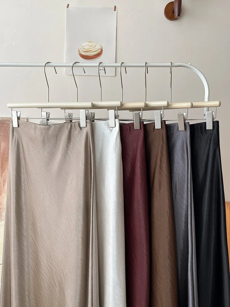 12 Colors New In 2026 Women Spring Autumn Elegant Fashion Satin Long Skirts Female Trendy Solid Color High Waist Faldas