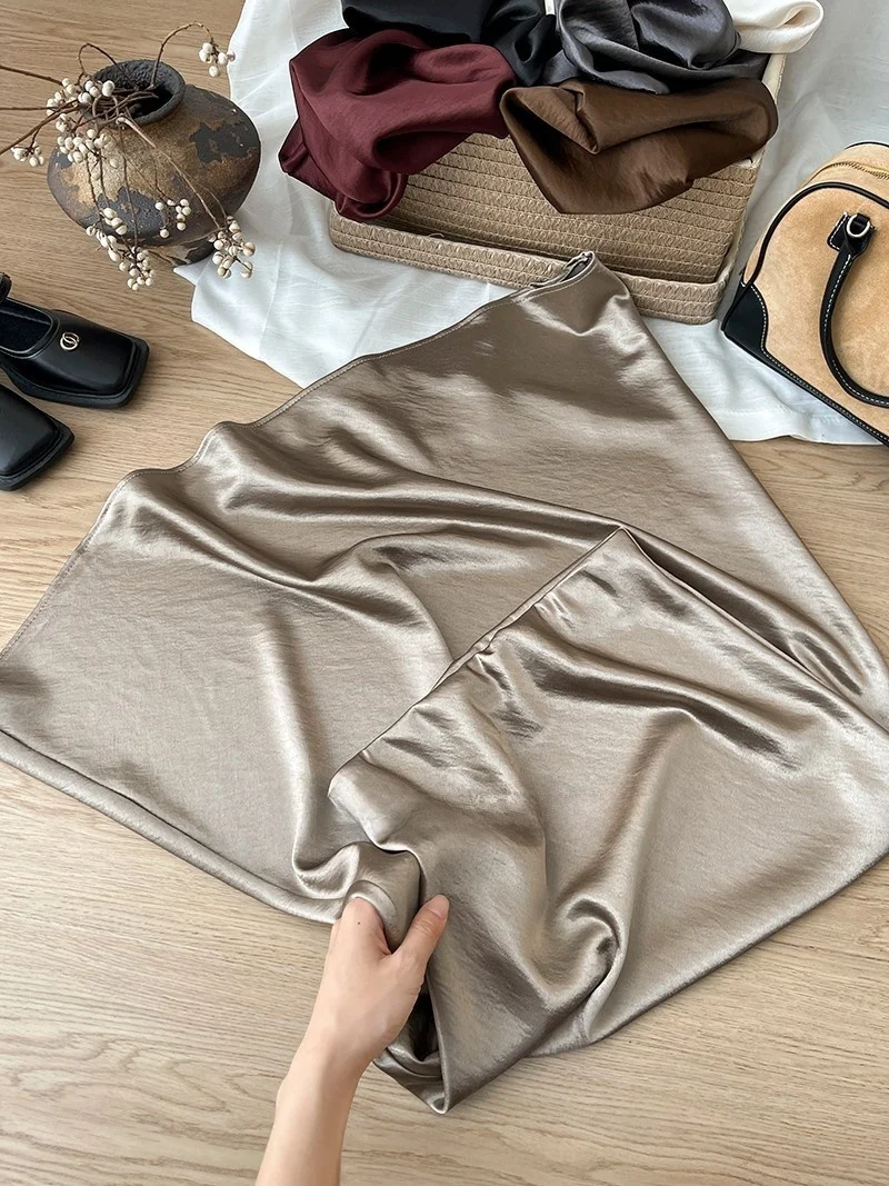 12 Colors New In 2026 Women Spring Autumn Elegant Fashion Satin Long Skirts Female Trendy Solid Color High Waist Faldas