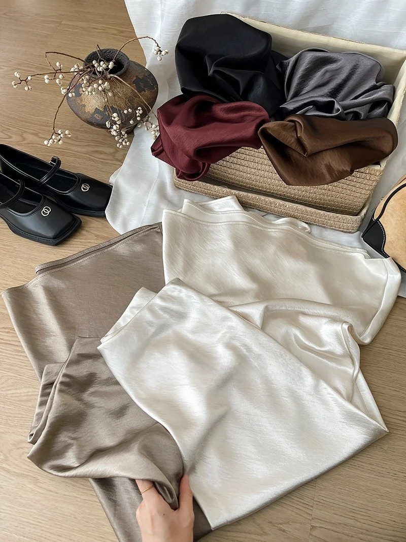 12 Colors New In 2026 Women Spring Autumn Elegant Fashion Satin Long Skirts Female Trendy Solid Color High Waist Faldas