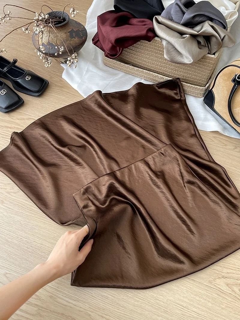 12 Colors New In 2026 Women Spring Autumn Elegant Fashion Satin Long Skirts Female Trendy Solid Color High Waist Faldas