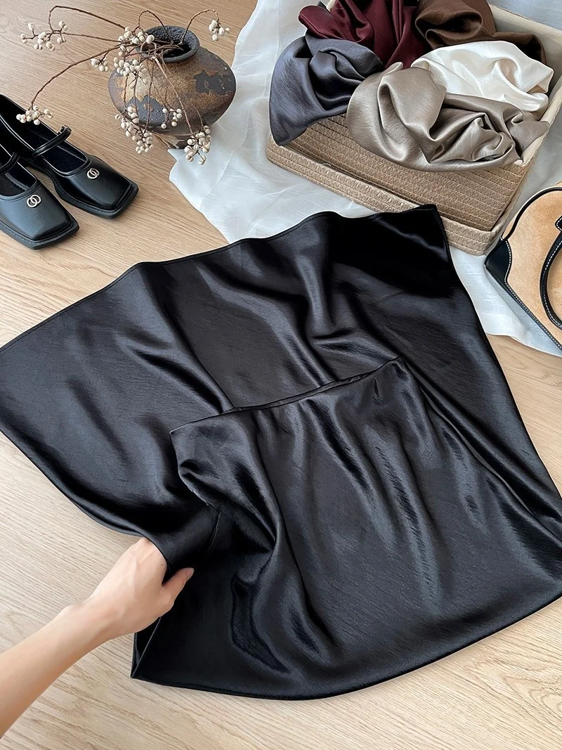12 Colors New In 2026 Women Spring Autumn Elegant Fashion Satin Long Skirts Female Trendy Solid Color High Waist Faldas