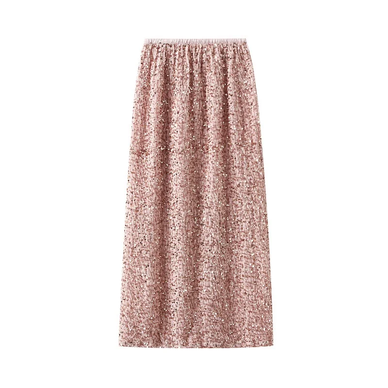 High Waisted Sequin Maxi Skirt Women Elegant Shiny Straight Skirts With Slit Summer Spring Black Long Sequin Skirt For Women