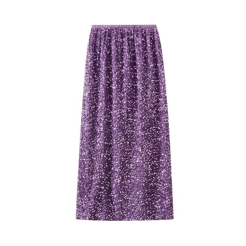 High Waisted Sequin Maxi Skirt Women Elegant Shiny Straight Skirts With Slit Summer Spring Black Long Sequin Skirt For Women